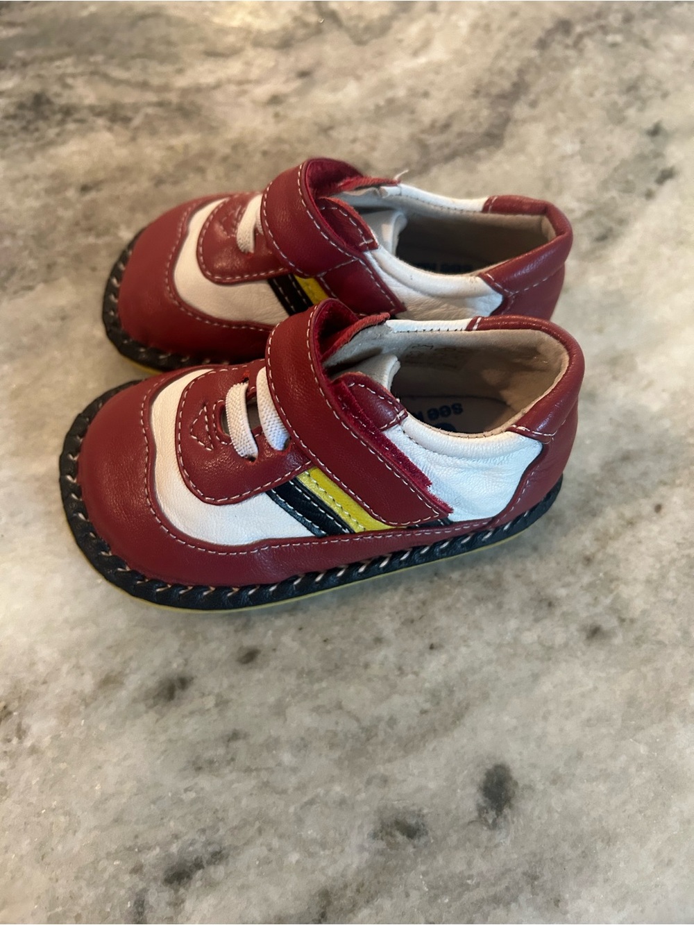See kai run Red and White Velcro Sneakers with Yellow Accent size 6 toddler